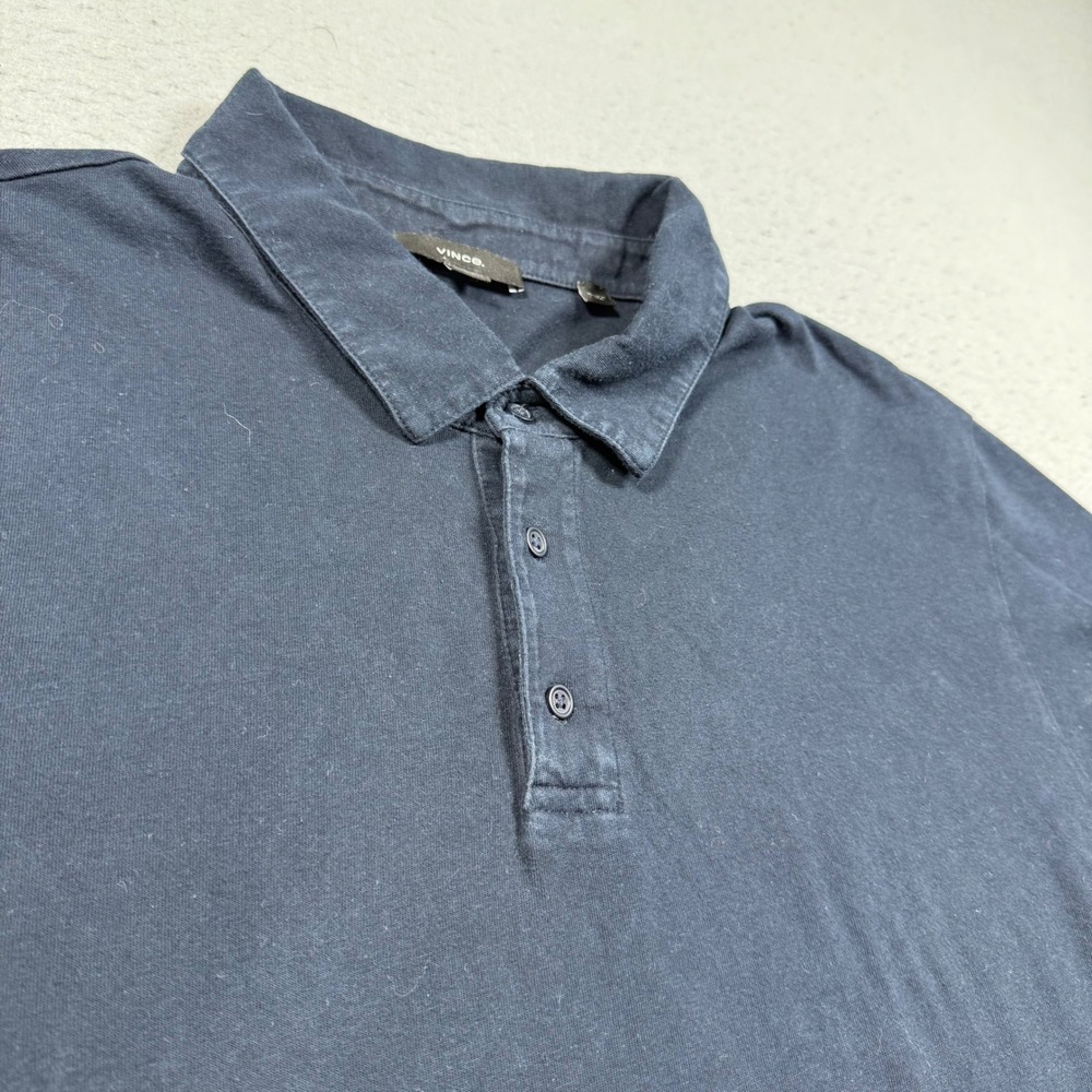Vince Mens Short Sleeve Polo Shirt Navy Blue Cotton Casual Size Large